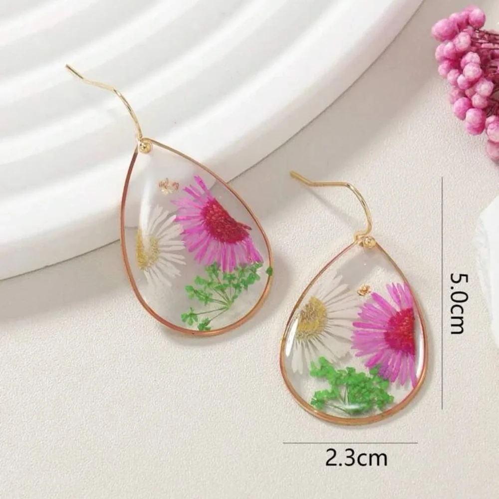 Pressed Flower Teardrop Earrings | Real Dried Flower Resin Dangles